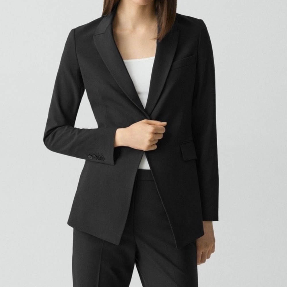 Theory Etiennette Blazer Traceable Wool Black One Button Classic